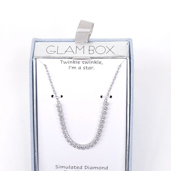 Glam Box Necklace Tennis Fine Silver Plated Simulated Diamond Women Jewelry 16+2 - Picture 4 of 7